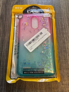 Gradient Pink to Teal Glitter Phone Case with Floating Hearts - Unbranded